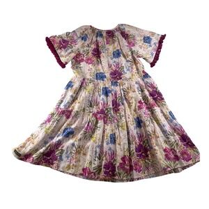 Matilda Jane Floral Tiered Midi Dress Womens Small Purple Boho Tassel Pom Pom